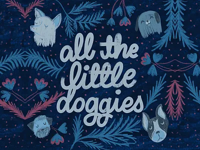 Doggie Love cursive dog doggie flowers frenchie handlettering handwritting leaves lettering script type typography