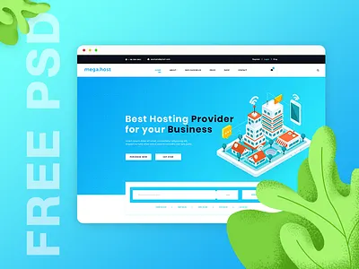 Free Website Template - PSD blue clean clear free green hosting isometric navy psd website websitetemplate