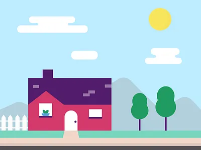 House by the Mountains design flat home house illustration mountains nature neighborhood scene simple