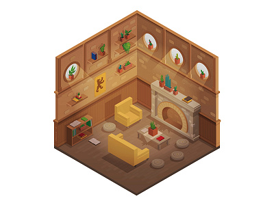 Hufflepuff Common Room harry potter hogwarts hufflepuff illustration isometric