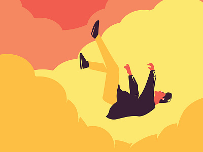 Falling brand cloud cloudy down fall fly illustration logo man sky wings