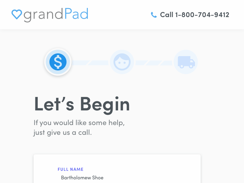 GrandPad Checkout Details - Progress Bar checkout flow grandpad progress bar ui ux web design