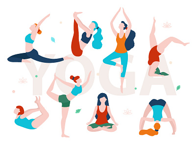 Yoga asana colorful design fitness flat girl illustration meditation sports vector women yoga