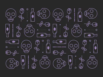 Roses to Riches bachelor bachelorette branding roses skull wine