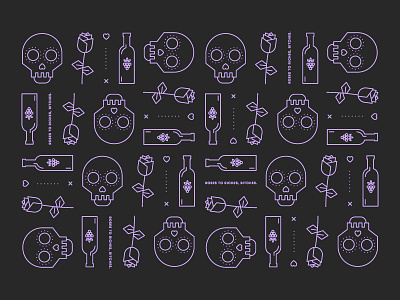 Roses to Riches bachelor bachelorette branding roses skull wine