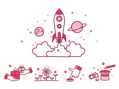 Pink Line-Based Illos illustration lineart linework monoline rocket single line width space