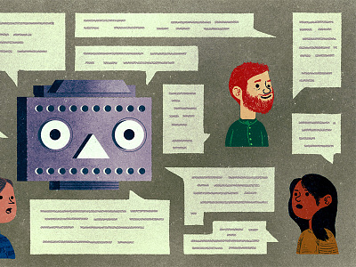Blog Graphic bot chat conversation grunge illustration people robot texture vector