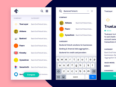 Fintechdb Mobile Database app database fintech iphone minimal mobile startup tech website