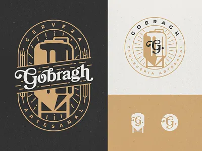 Gobragh: logo alternatives badge beer brand brewery craft fermenter gold illustration logo