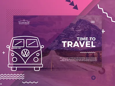 Time to Travel colors gradient illustration kombi mountain road transparency van vector vw web