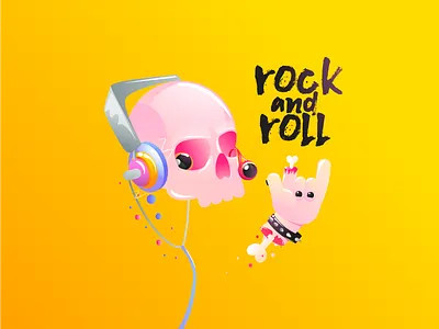Rock and roll bone die eye flat gradient hand headphone illustration music rock skull vector