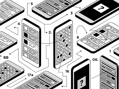 Confusing Software diagram illustration instructions isometric monochromatic vector