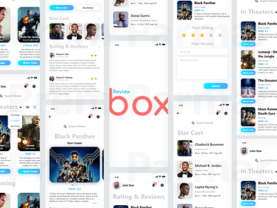 Review Box (Movie Review Concept App) app cast concept design gradient iphone movie review star trailer ui