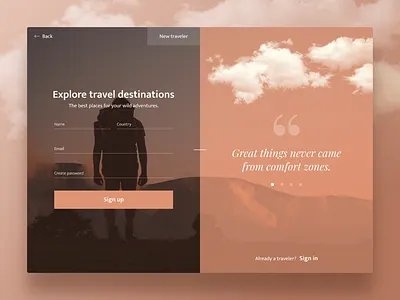 Sign up page design sign up page design travel site design ui design web design