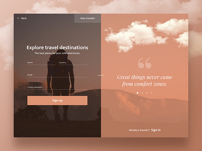 Sign up page design sign up page design travel site design ui design web design