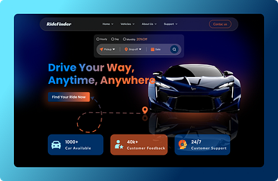 Ride Finder (Car Rental Website) car rental car website carrentalservice easyonlinebooking interactiveelements landing page modernui ui userfriendlydesign