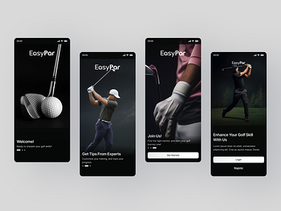 EasyPar - Your Golf Coaching Partner appointment booking branding clean design golf coaching golf training app mobile app mobile onboarding onboarding sports app design sports lifestyle ui ux design