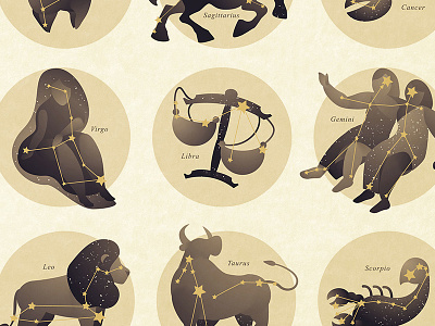 Whole bunch of 12 astrology signs astrology constellation gemini leo libra monochrome retro sepia sign space star taurus