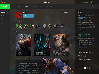 Steam UI Redesign app clean game interface steam ui user ux