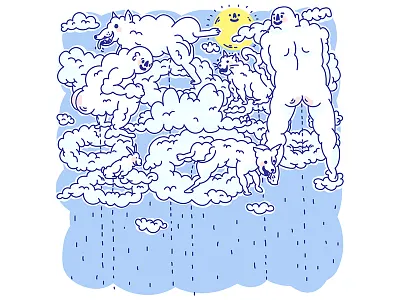 Rain butt cat clouds comical dog funny pee rabbit rain sky smile sun