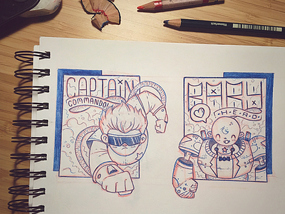 Captain Commando Sketches badges capcom games handmade skecth vectorlines