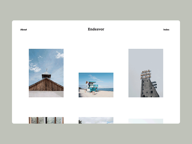 Endeavor Website branding clean grid homepage landing page minimal photography travel typography web website