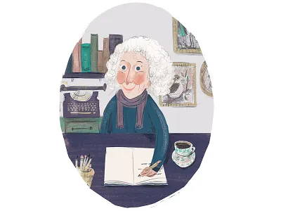 Margret Atwood at her Desk books childrens illustration illustration sketch