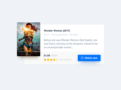 Wonder woman blue card movie play poster rating shadow stars ui white yellow