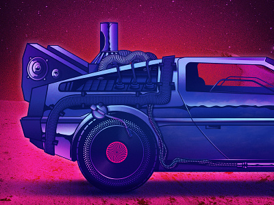 88rpm 80s back to the future car chrome gig poster illustration neon retro space speaker texture turntable