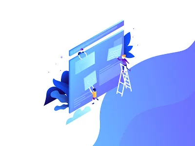 Innovation serie - product blue characters design gradient illustration innovation isometric product purple technology website