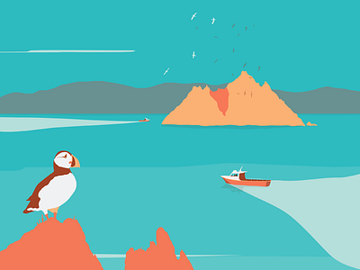 Skellig blue boat flat design ireland island orange puffin skelligs water