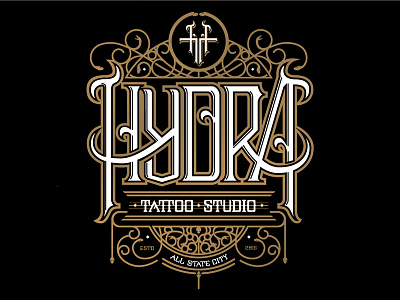 Unused Tattoo Studio Logo badge handlettering hydra monogram pattern snake tattoo