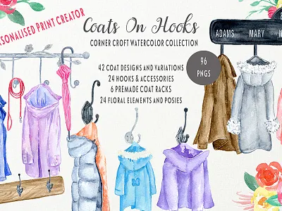 Coats On Hooks Personalised Print Creator clipart coat coats on hooks personalised print creator watercolor winter coats