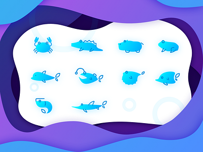 Lovely marine animals animal blue gradient icon lovely ocean originality ripple round ui ux