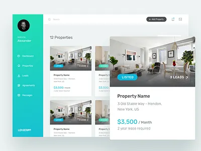 Property Owner Dashboard admin cards dashboard estate icons interface property real sidebar ui user ux