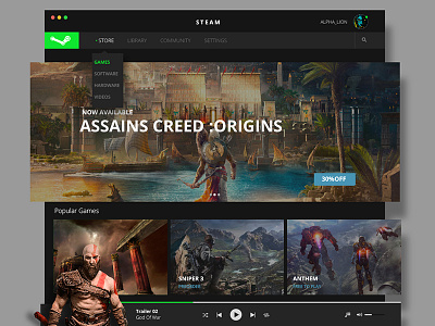 Steam Store app black branding design flat gaming type ui web