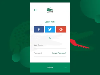 Login Screen Continuation apparel clothing clothing app lacoste login screen modern social ui