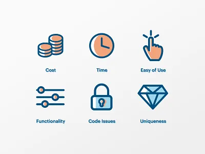 Custom Coded vs Theme Based custom development functionality icon illustration theme wordpress