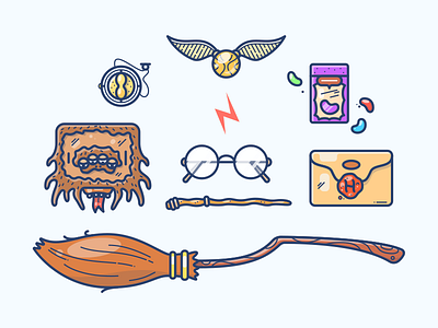 Harry Potter beans book broom gear glasses harry icon illustration monster potter scar snitch