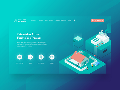 Landing Page Design for J'aime Mon Artisan building factory house illustration isometric landing page design uxui vector web design