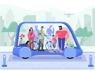 Transport of the future characters city elon mask fireart studio future graphics illustration scene technology transport vector