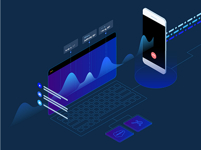 Call Intelligence ai artificial intelligence charts gradient illustration isometric lineart mobile rambl