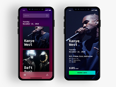 Tour Dates clean color iphone iphone x iphonex mobile modern purple ui ux