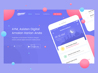 Muslim Assistant Header color colour debut dribbble header landing mobile muslim page reminder ui ux