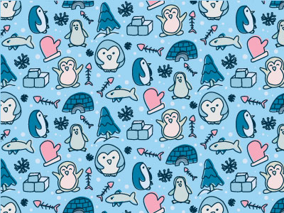 Cute Pattern Penguin blue colors cute ice igloo pastel pattern penguin