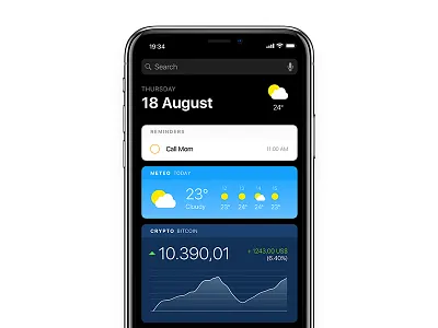iPhone Widgets bitcoin black crypto ios iphone iphonex meteo minimal reminder ui white