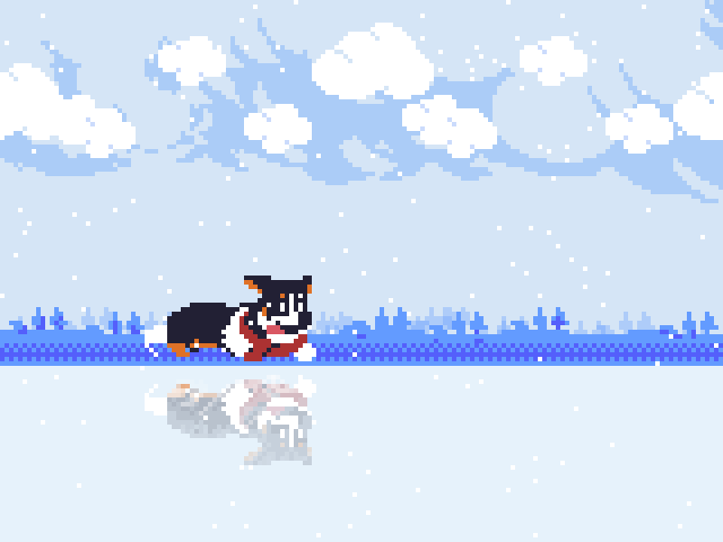 22 Ice Fun 8bit animation corgi dog ice pixelanimation pixelart slide ドット絵