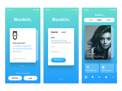 Bookin App UI app booking dubai home interface kuwait mobile register splash ui ux web