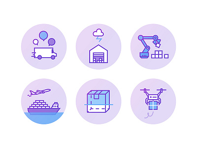 Logistic icons drone logistic manufacturing package robot transport