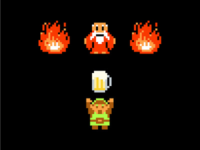 Legend of Zelda - Take This Beer! alcohol beer illustration legend of zelda link nintendo ocarina pixel pixel art zelda